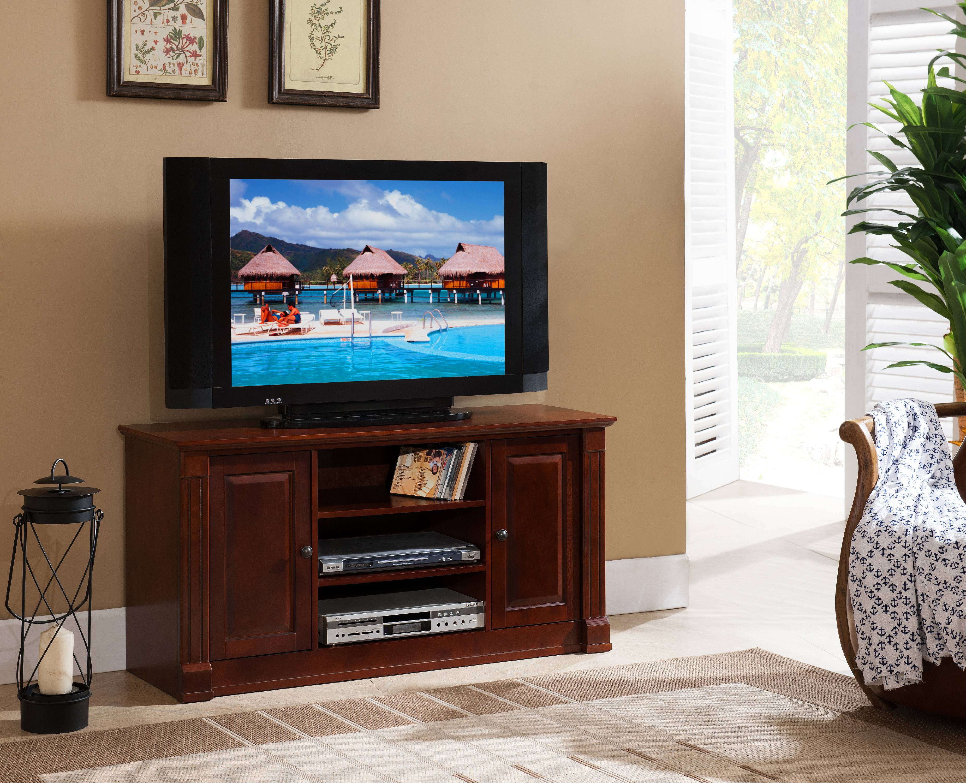Amiyah 47" Dark Walnut Wood Contemporary Entertainment ...