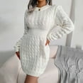 thumbnail image 6 of XEGLSBU Womens Sweater Dress Midi Length Womens Smockneck Puff Long Sleeve Bodycon Pullover Cute Mini Sweater Dress Sweater Dresses for Women Knee Length White Size L, 6 of 9