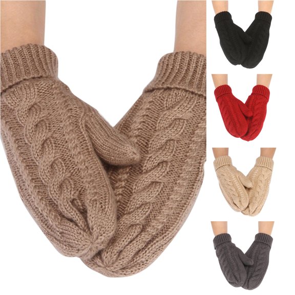 SUXIAN Winter Gloves Women Fashion Solid Color Knitted Windproof Warm Thickened Cozy Soft Gloves Winter Womens Khaki One Size