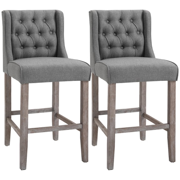 26.25" Gray Counter Height Seating, Wingback Armless Upholstered With Heavy-duty Rubber Wood Leg Constructions Seats, Chairs Firm Legs