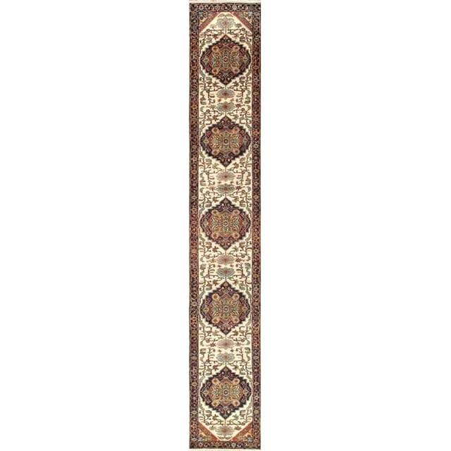 Pasargad Home ph-3 3x10 Pasargad Home Serapi Collection Hand-Knotted Ivory/Navy Wool Runner- 3' 0' X 9'10'