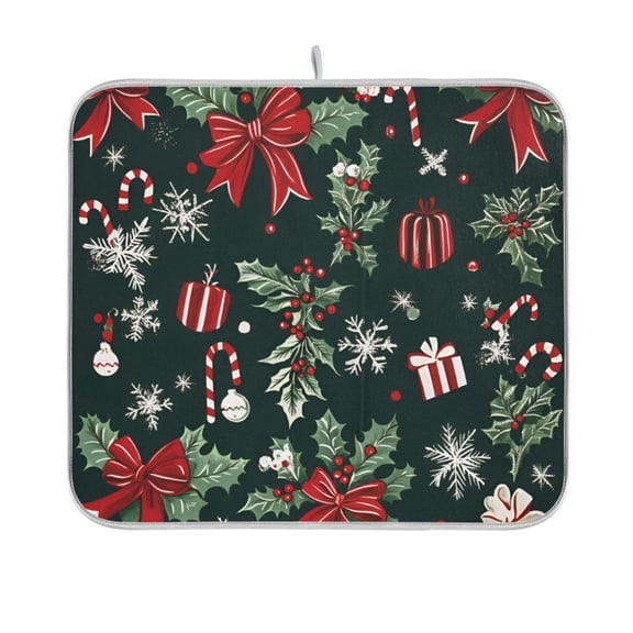 Yayeee Dish Drying Mat for Kitchen Counter 16"x18" Microfiber Absorbent Pad, Green Christmas