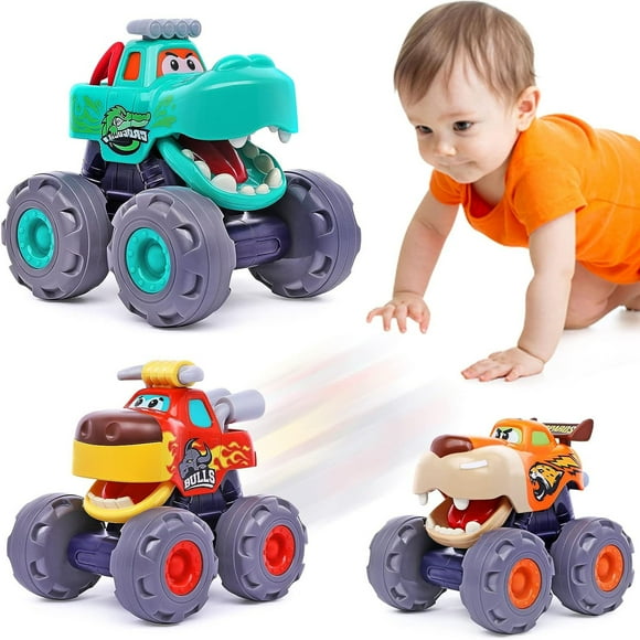 Toy Cars for 1 2 3 Year Old Boys, Monster Trucks for Boys Toys for 1 2 + Year Old Boy Girl Gifts, Friction Powered Pull Back Push and Go Toy Cars for Toddler 1-3（3 Pack）