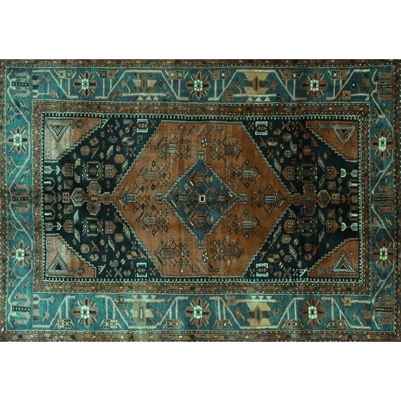 Ahgly Company Machine Washable Indoor Rectangle Persian Turquoise Blue Traditional Area Rugs, 5' x 7'
