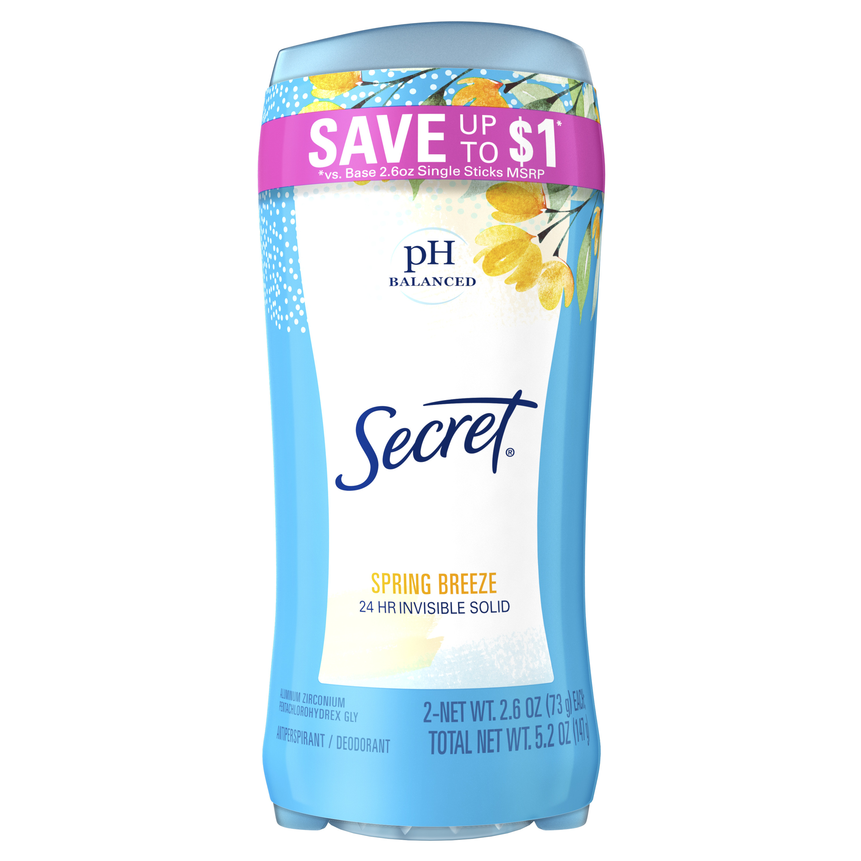Secret Invisible Solid Antiperspirant and Deodorant, Spring Breeze,  2.6 oz , Twin Pack - image 2 of 8
