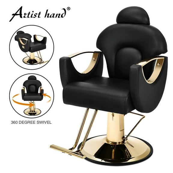 All Purpose Heavy Duty Reclining Hydraulic Barber Chair Hair Styling Beauty Salon Spa 360°Swivel Equipment(Black & Gold)