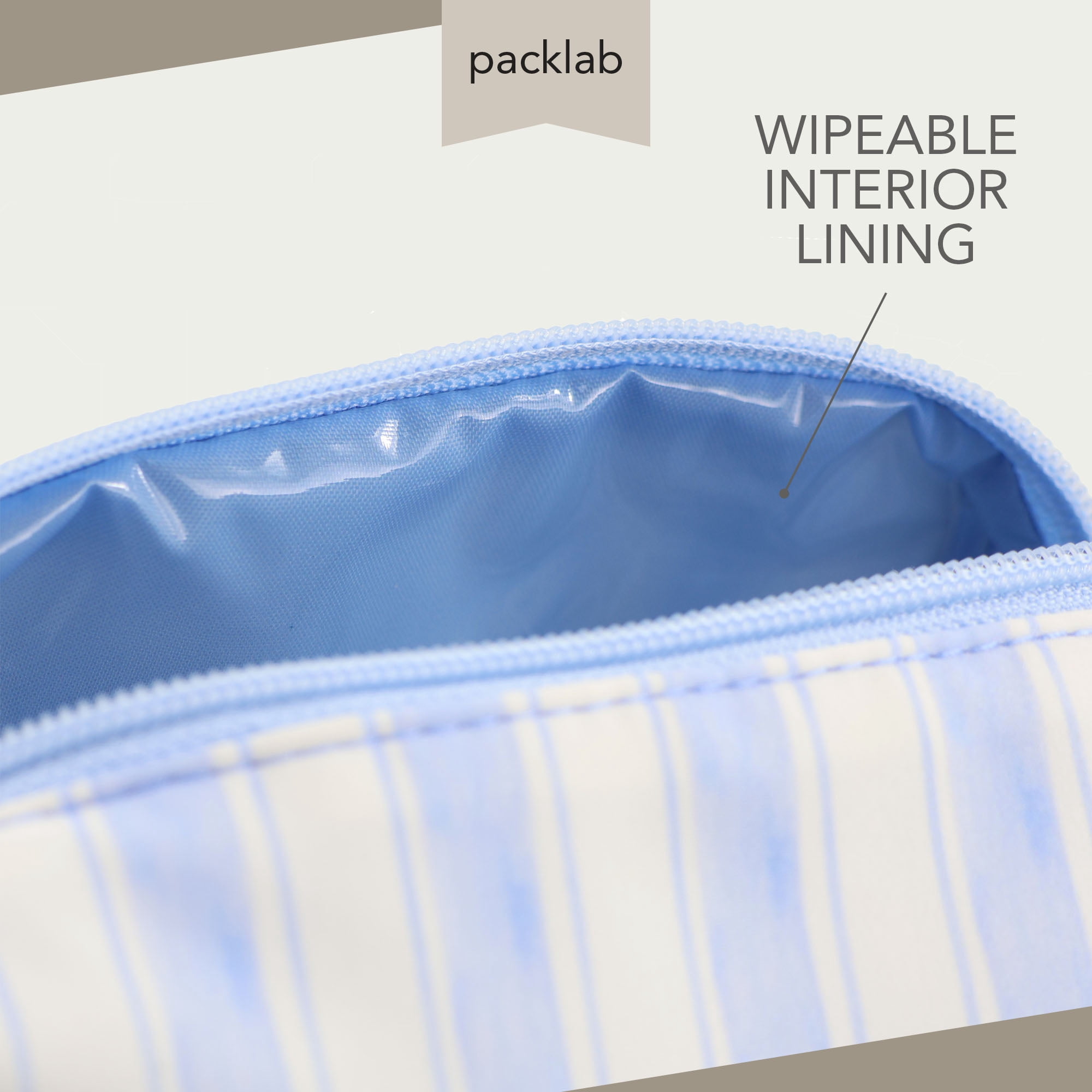 packlab Travel Makeup & Toiletry Cosmetic Bag, Blue Stripe Organizer Pouch