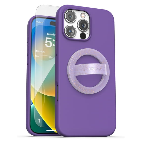 Encased Silicone Grip Case for iPhone 16 Pro Max with Removable Magnetic Phone Holder (Compatible with MagSafe) - Purple