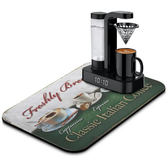 Coffee Mat, Coffee Mug Farmhouse Design Coffee Bar Mat for Coffee Station Accessories and Organizer, Absorbent Dish Drying for Kitchen Counter, Coffee Bar Decor Coffee Machine Mat 19.5x12in