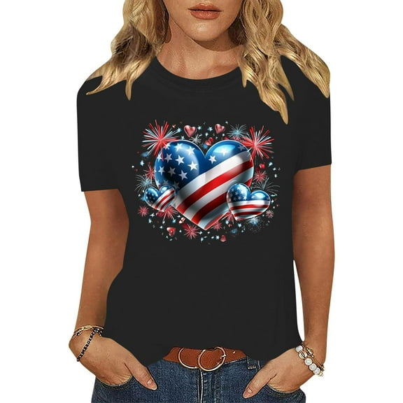 Cavosen Patriotic Shirts for Women Petite Patriotic Short Sleeve Crew Neck Tops USA Flag Print T Shirts Lady XL Independence Day Casual Tops Funny 4th of July Tunic Tees 2025 Summer Patriotic Clothes