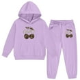 thumbnail image 6 of Girls Valentine's Day Hoodie Set Leopard Print Cherry Pattern Hooded Hoodies Sweatshirt Pants Set Purple 10 Y-11 Y, 6 of 6