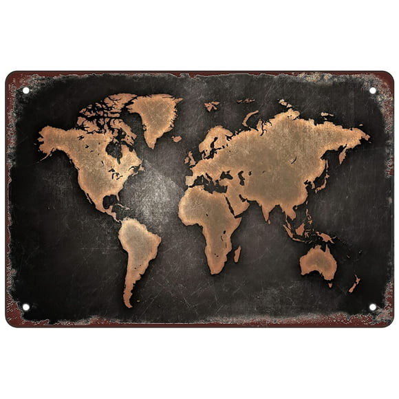 Retro Funny Metal Sign Sheet Signs Tin Sign,black world map outdoor Home Wall Decoration, 8 x 12 Inches