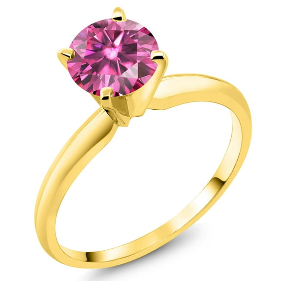Gem Stone King 14K Yellow Gold Pink Moissanite Solitaire Engagement Ring for Women (1.00 Cttw, Gemstone, Round 6.5MM, Size 6)
