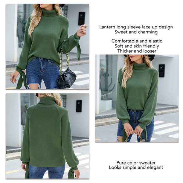 Suéter De Cuello Alto Para Mujer, Color Puro, Amigable Con La Piel, Manga Farol, Suéter De Punto, Suelto, Cálido, Informal, Para Niñas, Para El Invierno, Para El Trabajo ANGGREK Otros