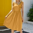 thumbnail image 4 of BVnarty Women's Trendy Flowy Mini Sundress Clearance Knee Length Dress Casual Round Neck Beach Dresses for Women 2023 Work Ruffle Sleeveless Plain Dress Solid Color Summer Dress Yellow M, 4 of 5