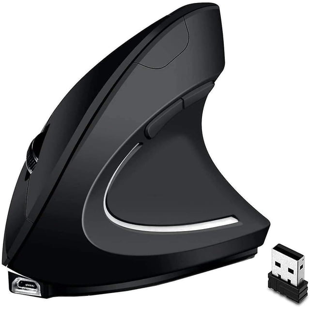 Rechargeable wireless Ergonomic Mouse, Optical Vertical Laptop Mouse with 4 Adjustable DPI 800/1200/2000/3200, 6 Buttons USB Computer Mouse