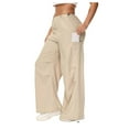 thumbnail image 2 of Women's Work Pants Women's Casual Elastic Tie Waist Loose Long Pants With Pocket Full Length Pants Khaki S, 2 of 8