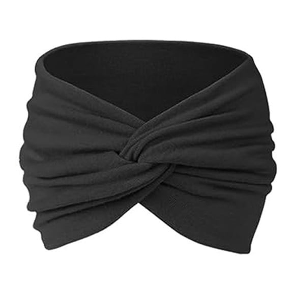Ljudmp Women's Wide Twisted Knot Headbands Ruched Stretchy Fabric Hair Turban Breathable Sweat-Absorbent Head Wraps Black