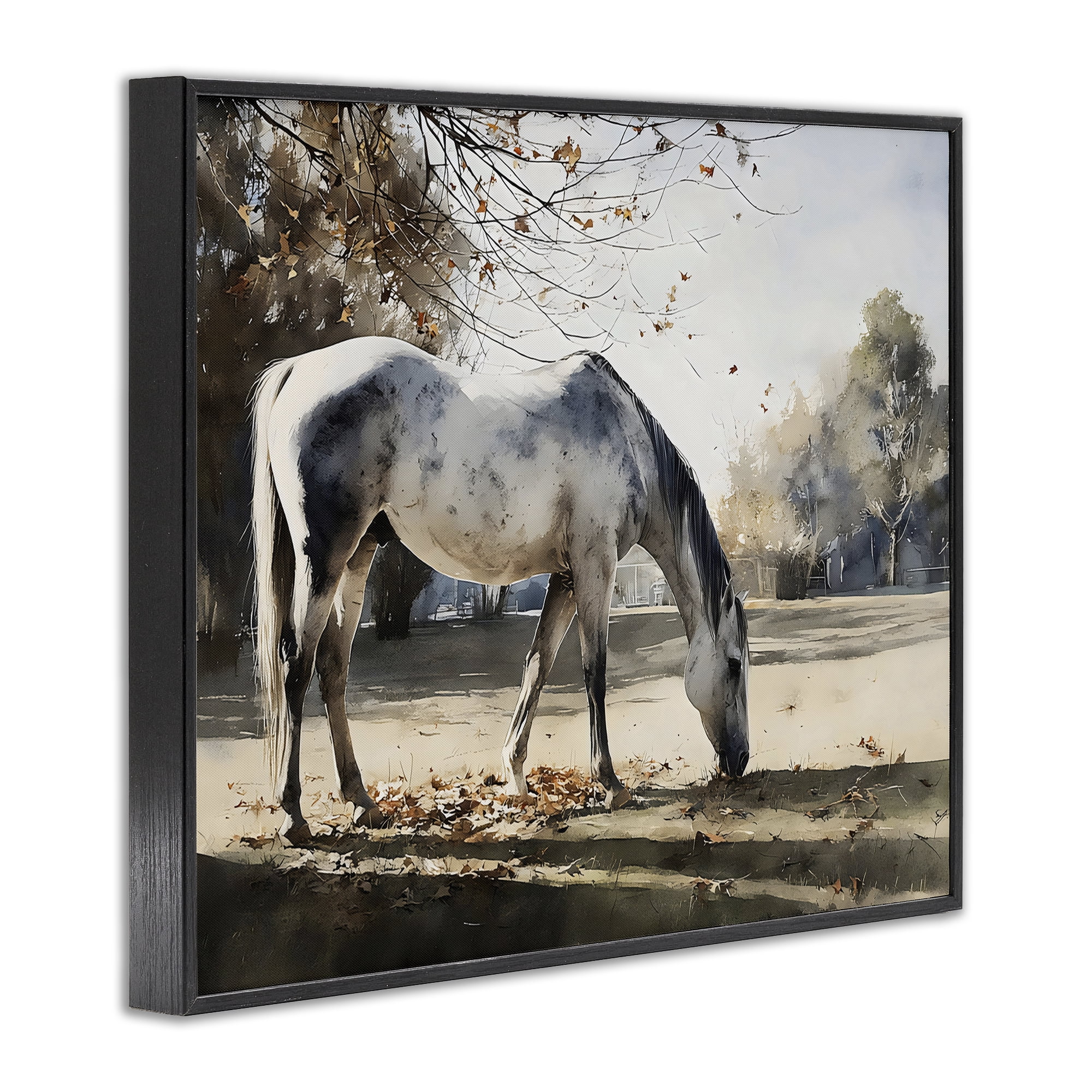 Stupell Industries Grey & White Mare Grazing Black Framed Giclee Art, design by Franklyn Gregory