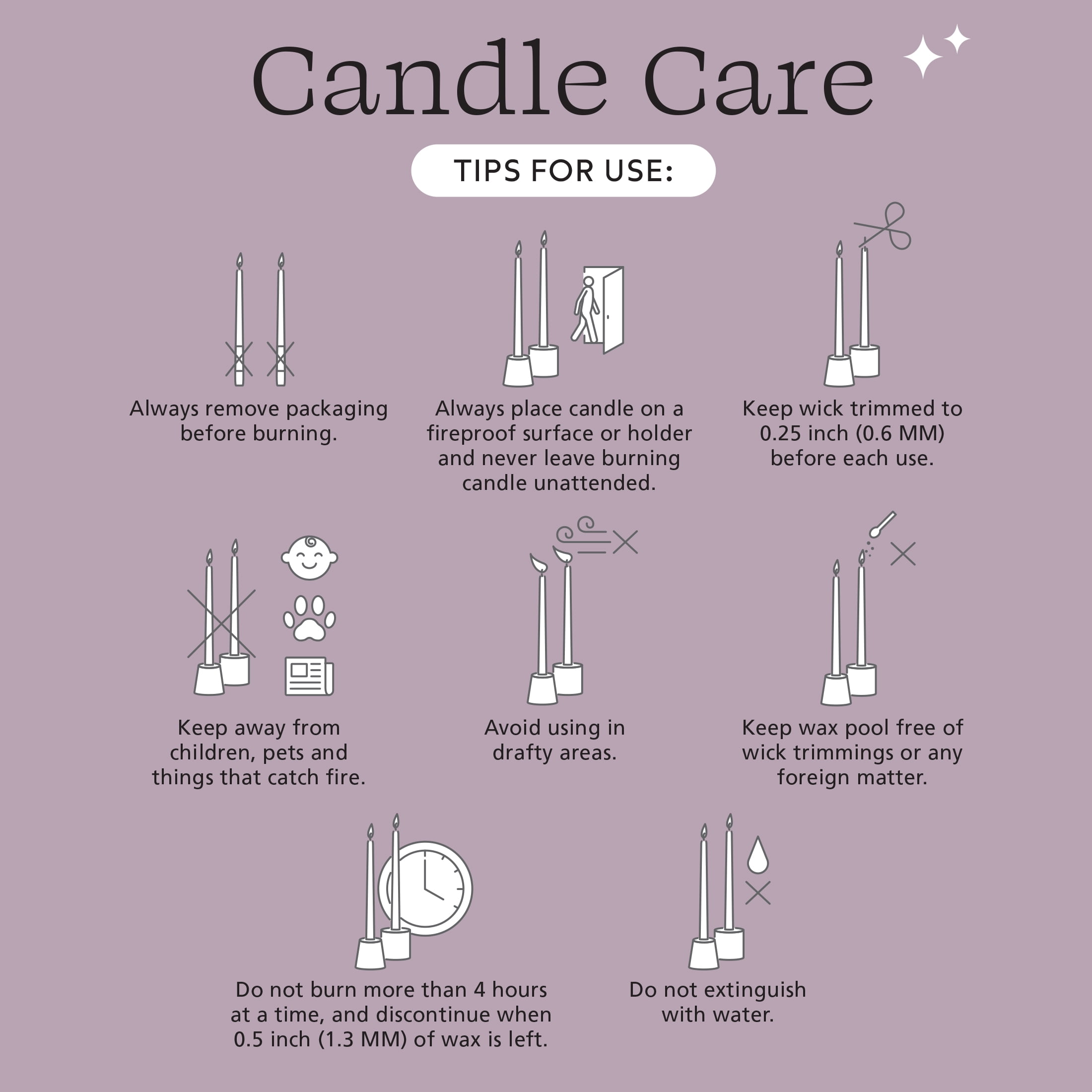 Mainstays Paraffin Blend Wax 10 in Taper Candle, Unscented, Purple, 1 Candle