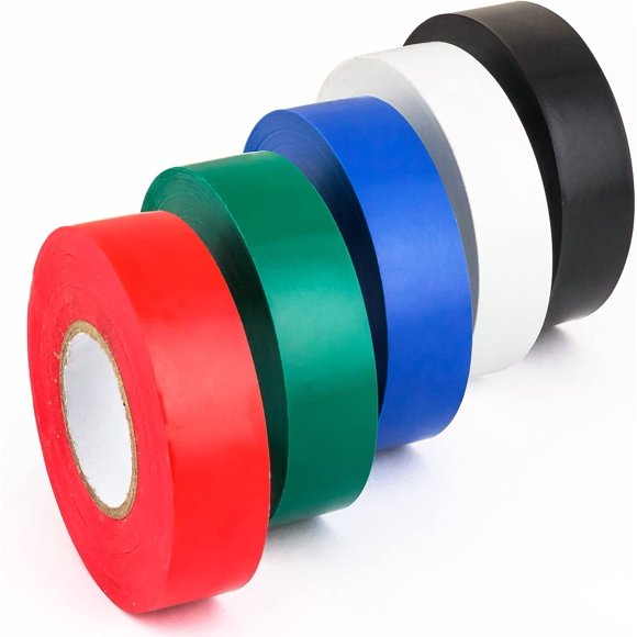 5-Pack Multi-Color Electrical Tape, Durable Flame Retardant Vinyl, Weather-Resistant, 6-Foot Long Rolls, UL Listed, Black, White, Blue, Green and Red Black, White, Blue, Green and Red