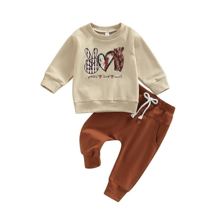 

Toddler Baby Boy Clothes Cow Print Pullover Sweatshirt Drawstring Sweatpants Cowboy 2Pcs Fall Outfits