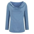 thumbnail image 2 of Drape Neck Tops for Women, Yigetop Ladies' Fashionable Casual Loose Solid Color Pile Collar Pullover Long Sleeved T Shirt Top Womens Cowl Neck Tops Blue S, 2 of 9
