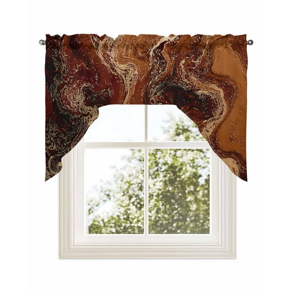 Brown Marble Kitchen Curtains Swag Valance for Windows/Bathroom/Cafe, Ombre Abstract Striped Mottled Aesthetic Rod Pocket Drape Panel Swag Curtains Valance for Bedroom/Living Room 56"x36"