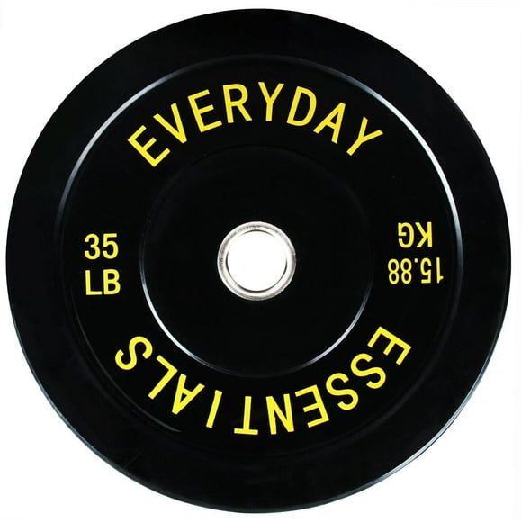 Plaque de poids de plaque de pare-chocs olympique Everyday Essentials avec moyeu en acier, noir, 35 lb (plaque simple)