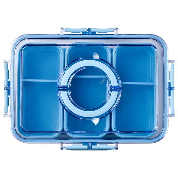 Cook with Color 3-Compartment Snack Box with Ice pack, Locking Lid and Handle, Dishwasher Safe, Blue