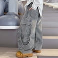 thumbnail image 4 of WMQPNNS Boy's Wide Leg Jeans with Multi-Pocket and Elastic Waist Boys Cargo Pants Size 8 Baggy Cargo Denim Pants Streetwear, Size 15-16 Years,2-Blue, 4 of 8