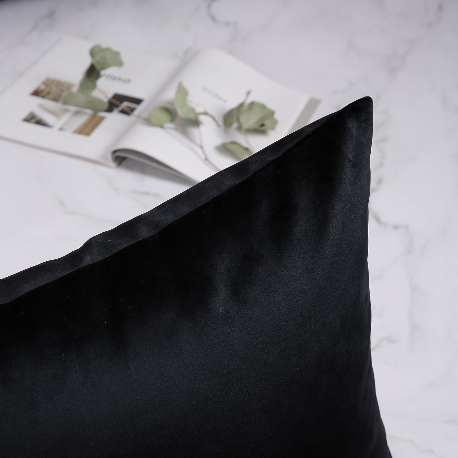 Phantoscope Silky Velvet Decorative Throw Pillows, 20 x 20 in, Black, 2 Pack