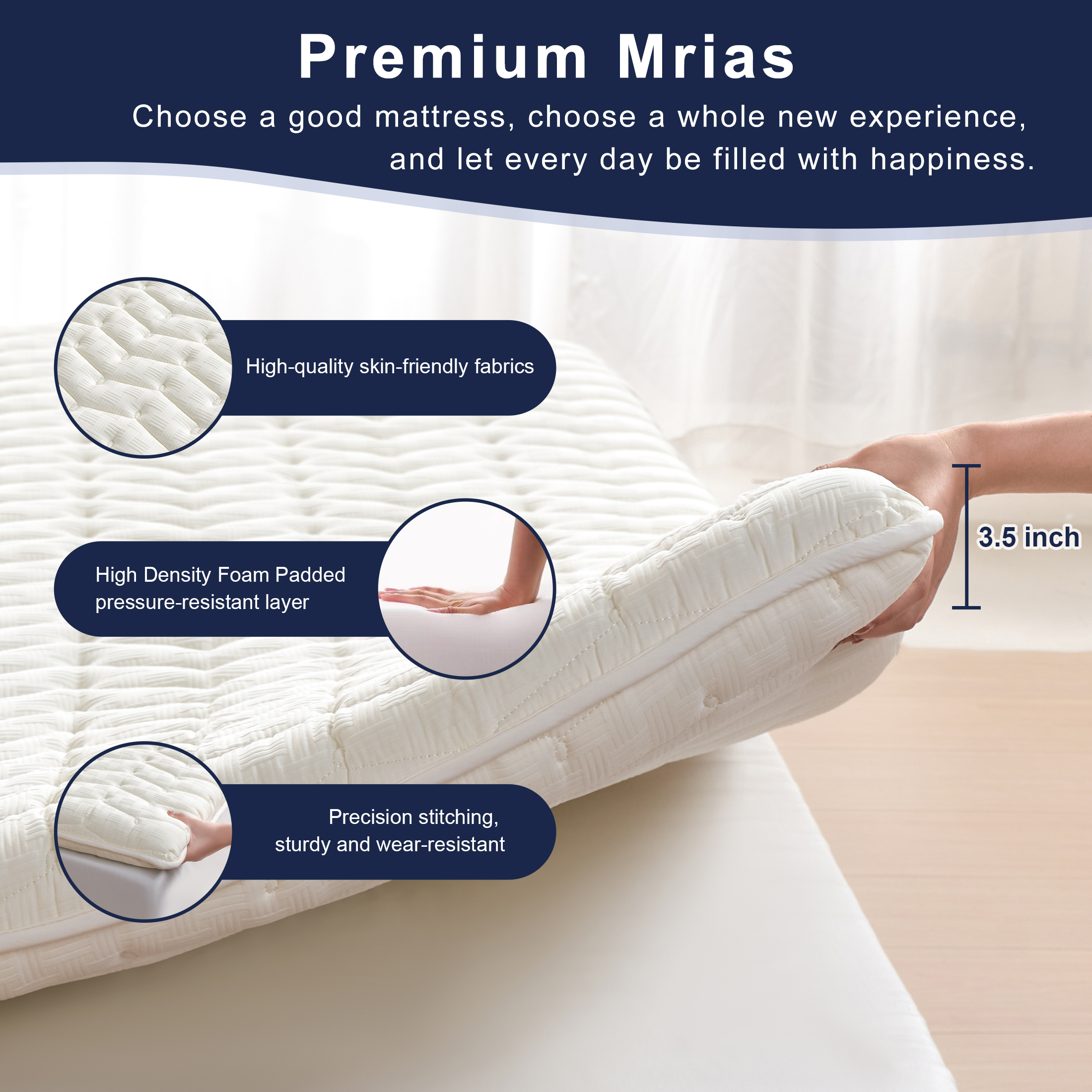 Premium Foam Mattress Topper -Extra Thick Modern Topper, Breathable & Hypoallergenic, Medium Firmness, Back Pain Relief & Comfort Support, Twin (75"x39")