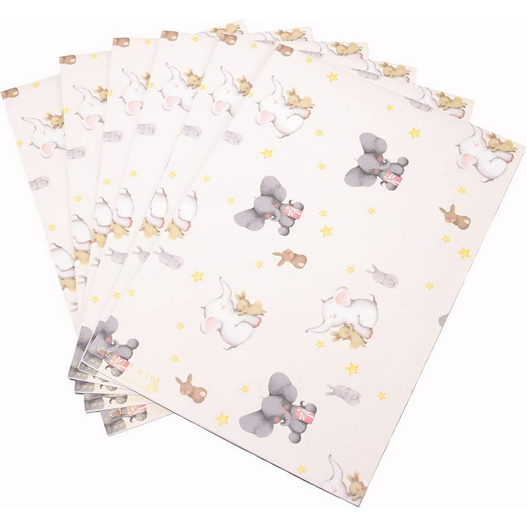 CENTRAL 23 - Elephants and Bunnies Wrapping Paper - 6 Sheet for Gift Wrap  for Babies - Baby Shower - Christening - Baptism - Stars - Rabbit - Bunny 