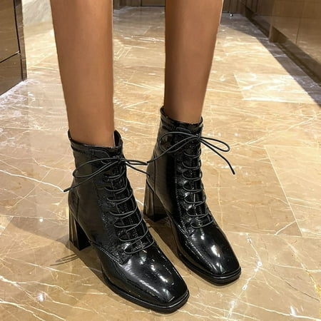 

Akiihool Work Boots for Women Winter Fashion Ankle Bootie Elastic Booties Lug Sole Non-Slip Shoes (Black 7)