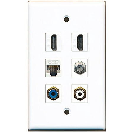 RiteAV - 2 HDMI 1 Port RCA White 1 Port RCA Blue 1 Port Coax Cable TV- F-Type 1 Port Cat5e Ethernet White Wall Plate