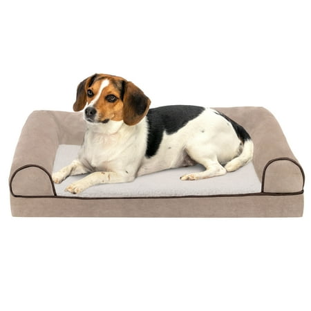UPC: 0842229104851 | FurHaven Pet Products Faux Fleece & Chenille Soft Woven Orthopedic Sofa Pet Bed for Dogs & Cats – Cream  Small