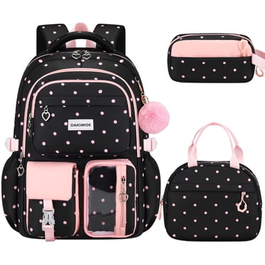 DAKIMOE Cute School Backpack Set Water Resistant Durable 3-in-1 School Bookbag for Travel & Daily Use