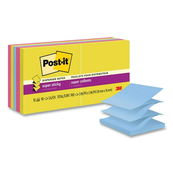 Post-it Pop-up Notes Super Sticky R330-10SSJOY 3 in. x 3 in. Pop-up Notes - Summer Joy Collection Colors (10/Pack)