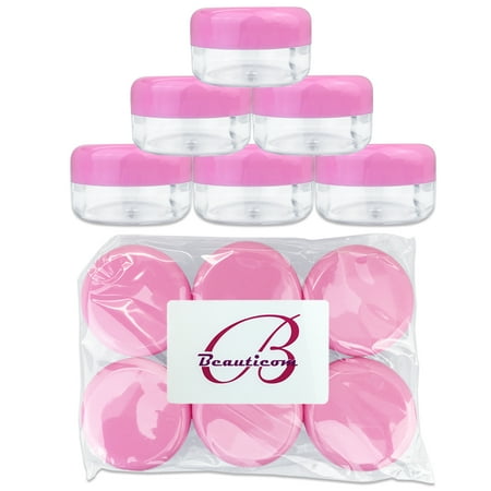 Jaw Accessory Attachment - Beauticom 6 Pieces High Quality 15 Gram 15 ml (0.5 oz) Clear Round Plastic Makeup Cosmetic Travel Sample Jars with Pink Lids