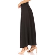 Women's Casual Solid Flare A-line Long Skirt with Elastic Waistband
