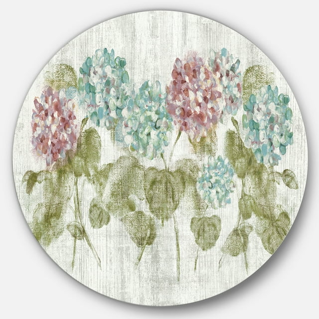 Designart 'fleurs d'Hortensia Rouges et Bleues' Art Mural Rond en Métal Style Ferme - Disque de 36