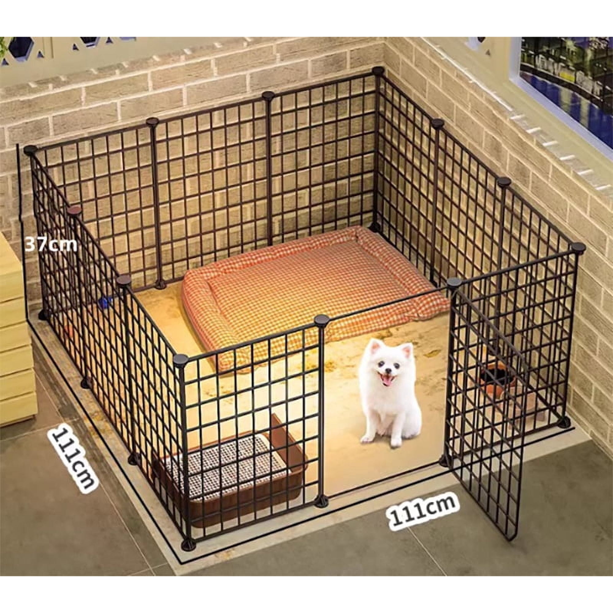 Small Animal Pet Playpen with Door, DIY Wire Portable Yard Fence for Rabbit, Guinea Pig Cages, Puppy, Kitten Playpen for Indoor & Outdoor Portable Metal Wire Yard Fence, 12 Pcs Black Pet Panels