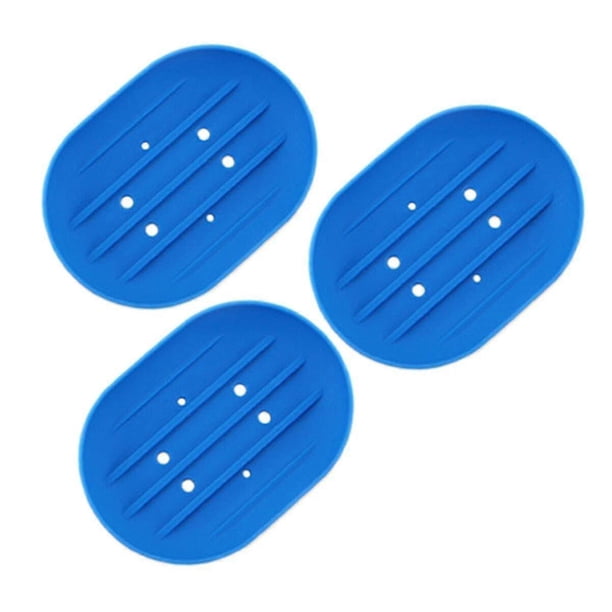 26-27 3 Pcs Silicone Soap Dish Soap Holder Soap Tray Keep Soap Bars Dry And Clean For Bathroom Kitchen 11.5x8x2cm (blue)