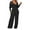 Black, variant on Women's Deep V Neck Long Sleeve Jumpsuit - High Stretch Ribbed Polyester for Casual/Outdoor Wear