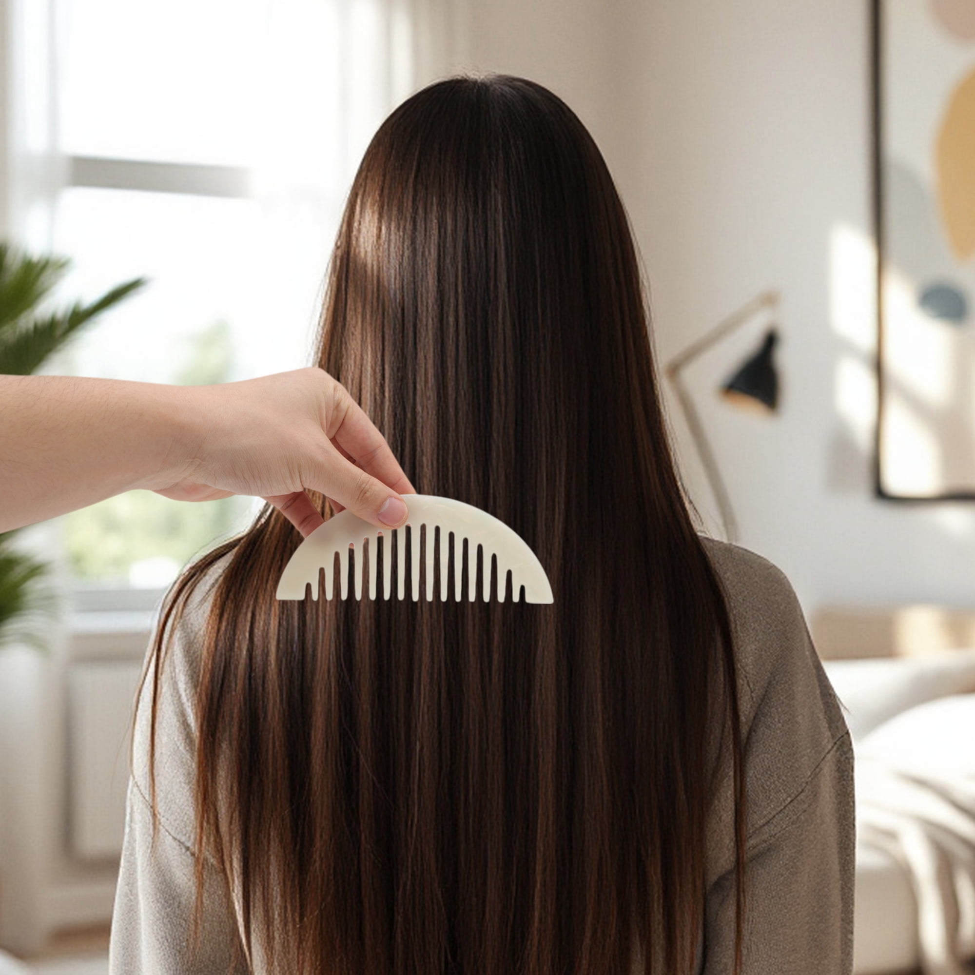 Unique Bargains 1 Pc Convenient Half Round Hair Comb for All Hair Types Styles White