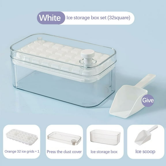 JingChun Ice Cube Tray with Lid and Bin, Silicone Plastic Ice Cube Trays for Freezer with Ice Box, Stackable Ice Tray with Storage Ice Bucket Kits,Ice Scoop
