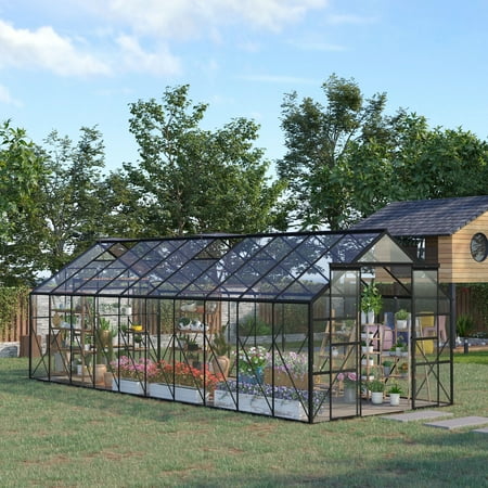 Outsunny Walk-in Garden Greenhouse Kit with Vent, Rain Gutter and Door