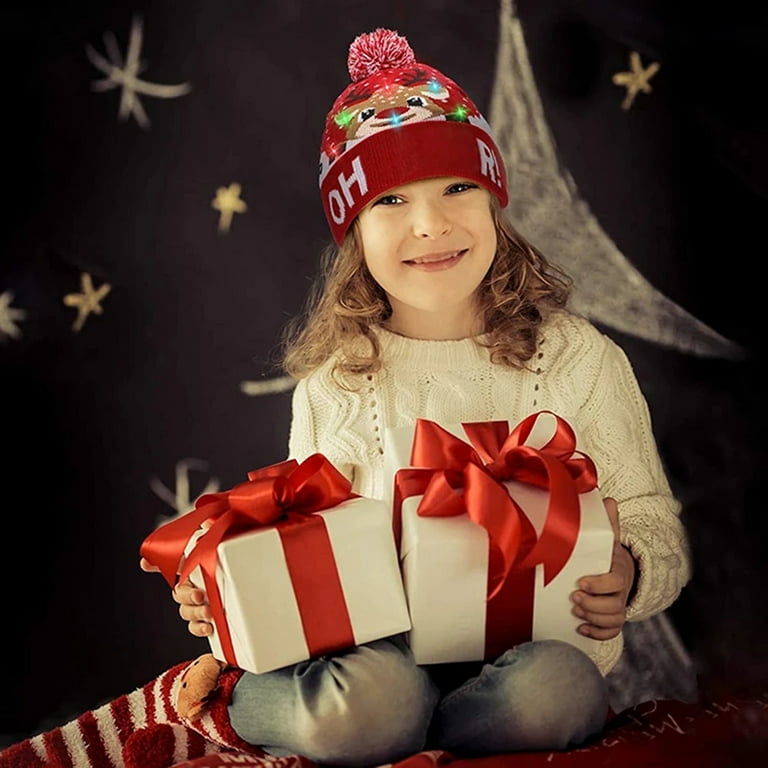 DTOWER Christmas Hat with Led Light Up Ball Hat Autumn Winter Knitted Warm Beanie Xmas Hat