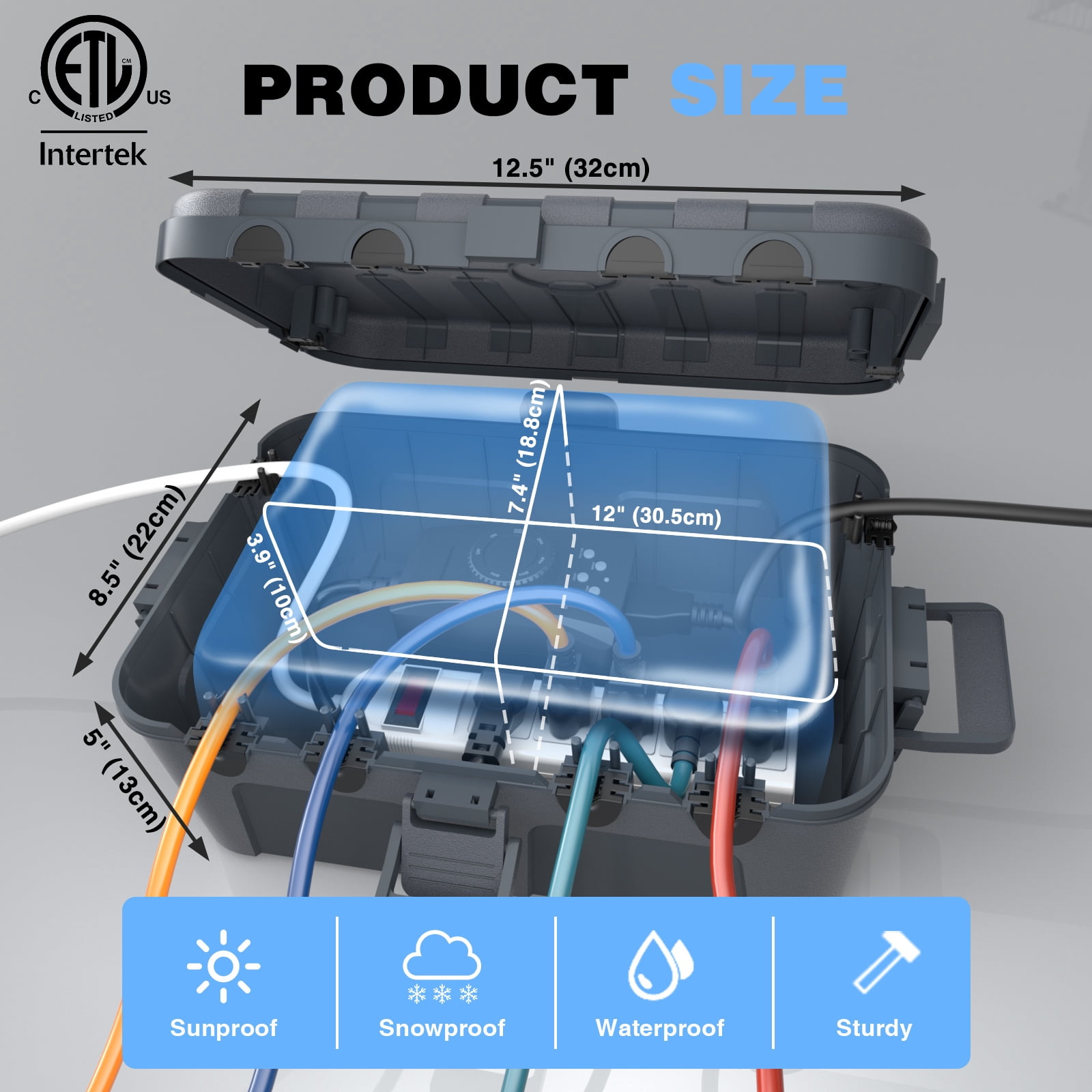Restmo IP54 Waterproof Electrical Box, Outdoor Plug Cover Weatherproof,Heavy Duty Rectangle Plastic Extra Large , Gray
